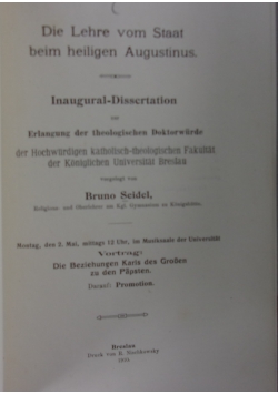 Die Lehre vom Staat beim heiligen Augustinus, 1910 r.