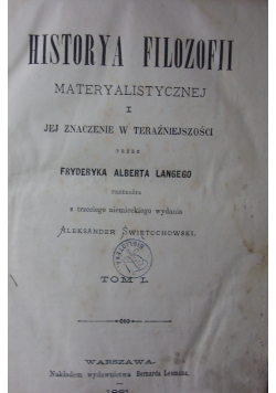 Historia Filozofii materyalistycznej, 1881 r.