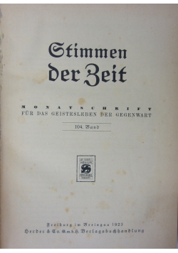 Stimmen der Zeit 104 band, 1923r.