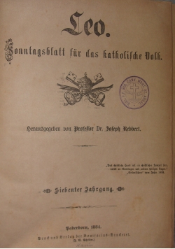 Leo.Sinntagsblatt fur das katholische Volk.,  1884r.