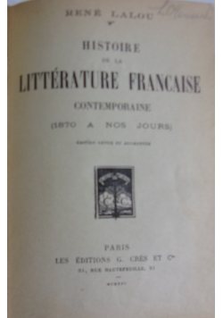 Histoire de la Litterature Francaise Contemporaine, 1925 r.