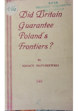 Did Britain Guarantee Poland's Frontiers