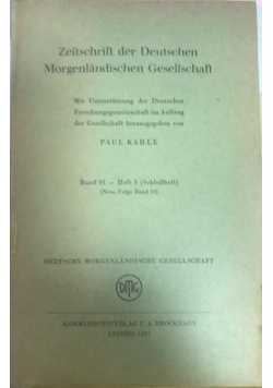 Zeitschrift der Deutschen Morgenlandischen Gesellschaft, band 91 (neue folge band 16), 1937