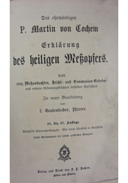 Des heiligen Mekopfers,1868r.