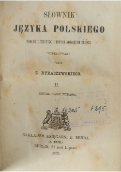 Słownik języka polskiego Tom II 1873 r.