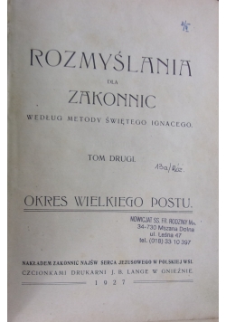 Rozmyślania dla zakonnic. Tom II, 1927 r.