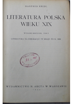 Literatura Polska wieku XIX część II 1934 r.