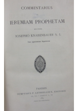 Commentarius in Ieremiam Prophetam, 1889 r.
