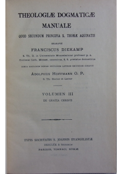 Theologiae Dogmaticae Manuale, Volumen III, 1935 r.