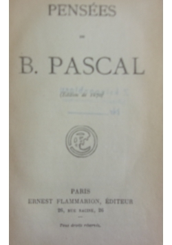 Pensees de B. Pascal, 1873r.