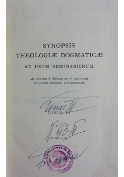 Synopsis theologiae dogmaticae, tomus III, 1934r.