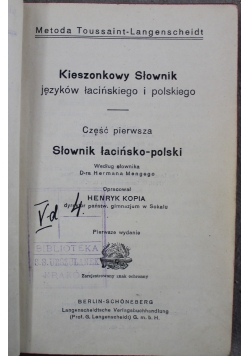Kieszonkowy Słownik języków łacińskiego i polskiego 1926 r.