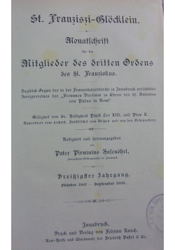 St. Franzisci-Glocklein. Monatschrift fur die Mitglieder des dritten Ordens des hl. Franziskus, ok 1908 r.