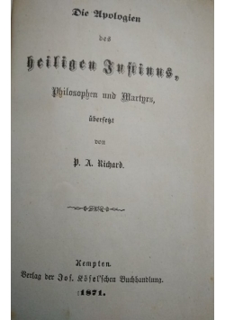 Die Upologien des heiligen Justinns, 1871 r.