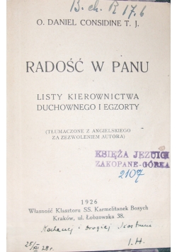 Radość w Panu, 1926 r.