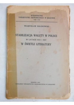 Stabilizacja waluty w Polsce w latach 1924 i 1927 w świetle literatury, 1933 r.