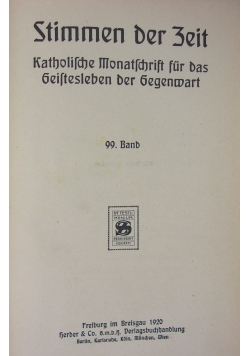 Stimmen der Zeit 99 band, 1920r.