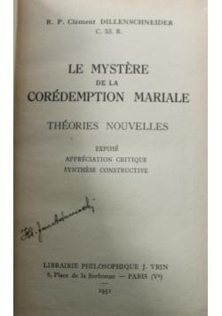 Le Mystere de la Coredemption Mariale 1951 r.