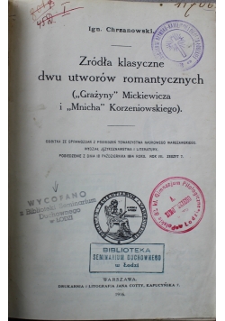 Źródła klasyczne dwu utworów romantycznych 1916 r.