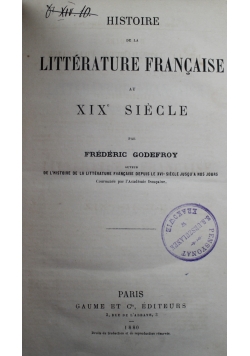 Historie de la Litterature Francaise 1880 r