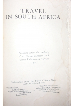 Travel In South Arfica, 1921r.