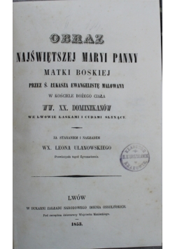 Obraz Najświętszej Maryi Panny 1853