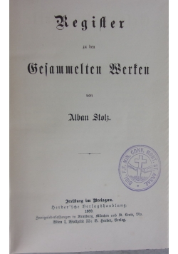 Register zu den Gesammelten Werken, 1889 r.