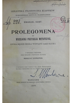 Prolegomena do wszelkiej przyszłej metafizyki 1918 r.