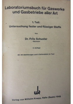 Laboratoriumsbuch fur Gaswerke und Gasbetriebe aller Art, 1948 r.