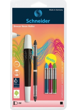 Pióro kulkowe SCHNEIDER Breeze NEON, M, białe/czarne + 5 x kartridż