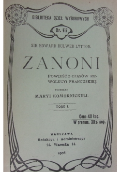 Zanoni, tom I, 1906r.