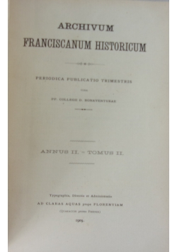 Archivum Franciscanum Historicum, 1909 r.