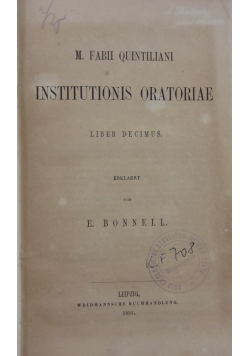 Institutionis Oratoriae, reprint z1851 r.