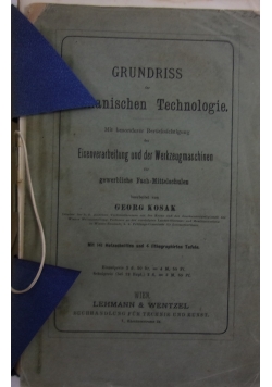 Grundriss der Mechanischen Technologie, 1878 r.