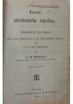 Ciceros philosophie Schriften, 1891 r.