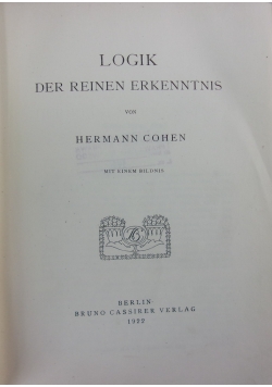 Logik der Reinen Erkenntnis, 1922 r.
