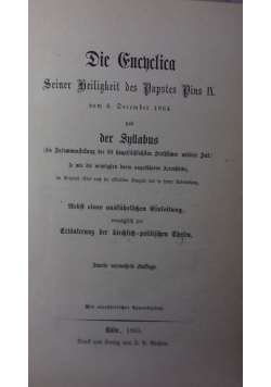 Die encyclica seiner heiligkeit des Papstes, 1865r.