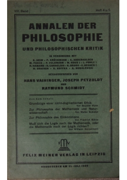 Annalen Der Philosophie, Heft 4 i 5, 1929r.