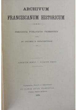 Archivum franciscanum historicum, 1929 r.