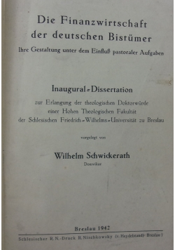 Die Finanzwirtschaft der deutschen Bistumer, 1942r.