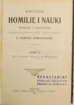 Krótkie homilie i nauki, 1906 r.