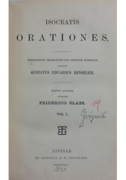 Isocratis Orationes, 1891 r.