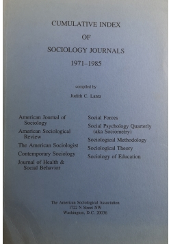 Cumulative Index Of Sociology Journals
