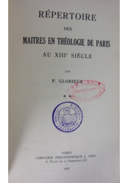 Repertoire des maitres en theologie de Paris, 1933 r.