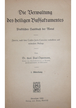 Die Verwaltung des heiligen Bussacramentem, 1920r.