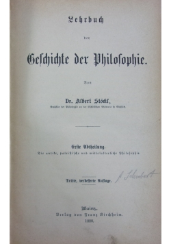 Lehrbuch der Geschichte der Philosophie, 1888 .