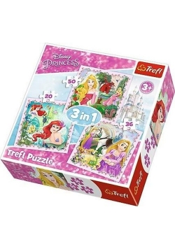 Puzzle 3w1 Disney Księżniczki Roszpunka Aurora Arielka