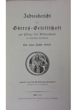 Jahresbericht der Görres-Gesellschaft, 1883 r.