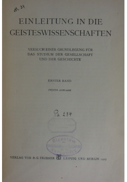 Einleitung in die Geisteswissenschaften, 1923 r.
