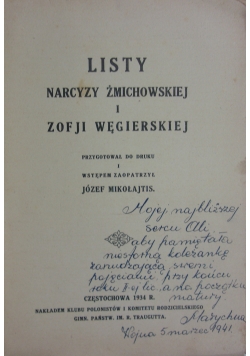 Listy Narcyzy Żmichowskiej i Zofii Węgierskiej